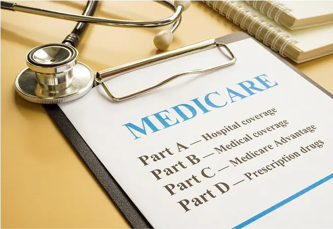 A clipboard with a Medicare document titled 